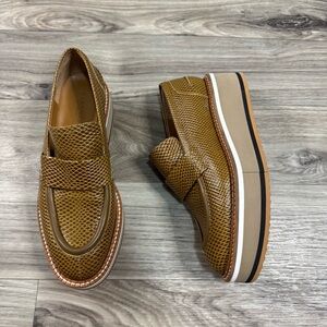 Clergerie Paris Bahati Platform Loafers in Snake Effect Leather Size 38